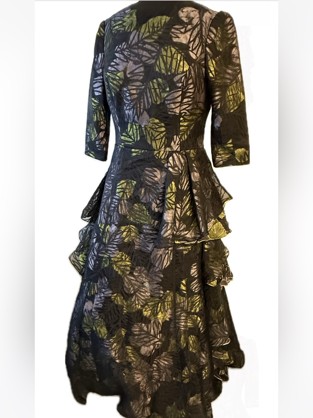MIRI size 10 gown Tiered Black Floral-Print